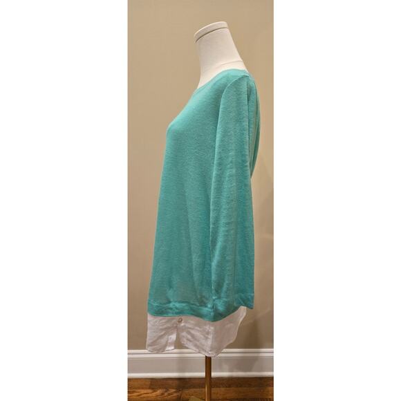 J Jill Love Linen 100% Linen Blue Green Tunic Crewneck Layered 3/4 Sleeves Small - Picture 3 of 9